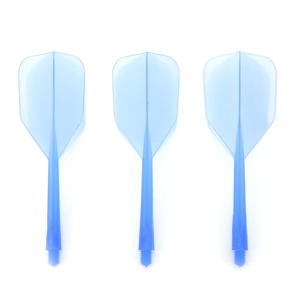 3-pak 2BA ét-stykke transparent dartskaft og vinger, standardform, brudsikker, blå.