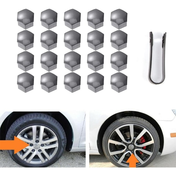 Mutterisuojukset 19 mm, 20 kpl 19 mm pultin mutterisuojuksia, kuusikulmaiset suojukset pyöränmuttereille, universaalit pultinsuojukset 19 mm