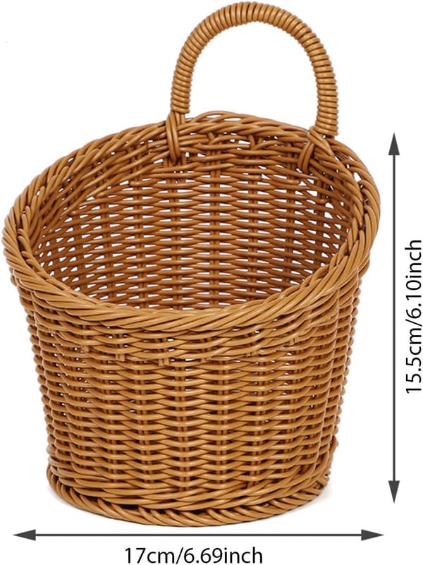 Hanging Baskets with Handles, Suspended Storage Baskets, Hanging Storage Bags, Wall-Mounted Woven Baskets Round