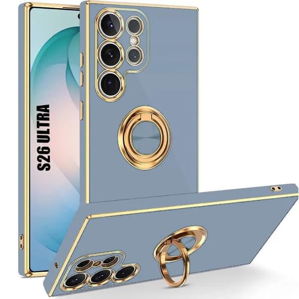 Compatible with Samsung Galaxy S26 Ultra Protective Case, Thin and Light Silicone Material, with 360° Rotating Ring - Blue Blå