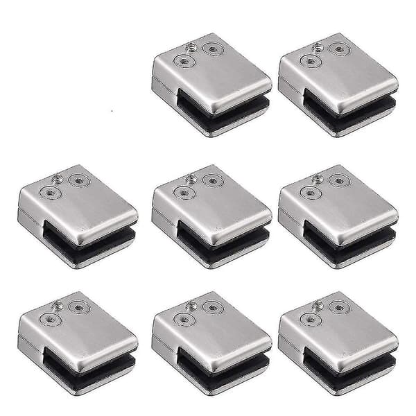 Glasklemmer, 8-pak rustfrit stål firkantede klemmer, 6-8 mm glasklemmer, flad bundmontering.