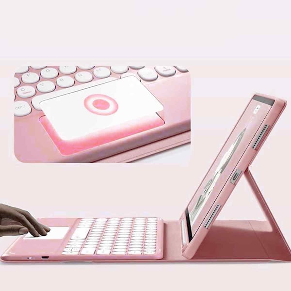 Lämplig för iPad 9 2021 10.2 tum iPad 8 iPad 7 Air 3 Pro 10.5 tangentbordsfodral, med en mus färgat tangentbord retro rund form