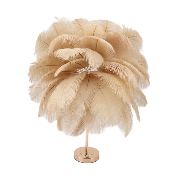 Ostrich Feather Table Lamp, Rechargeable, Modern Romantic Decorative Lamp, Bedroom Lamp, Bedside Table Lamp, Home Decor Light Tan