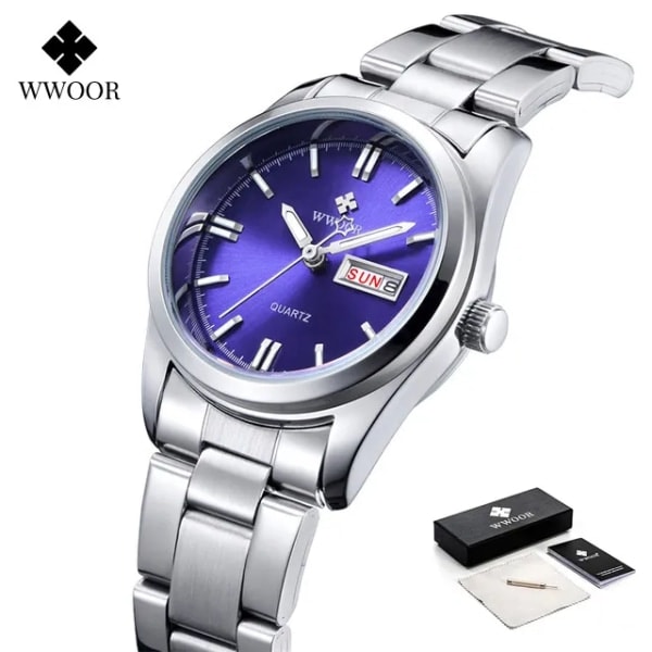 Montre Femme 2023 WWOOR Mode Damklockor Vattentät Quartz Silver Klocka Dam Automatisk Dateklänning Armbandsur Watch Mujer silver blue box