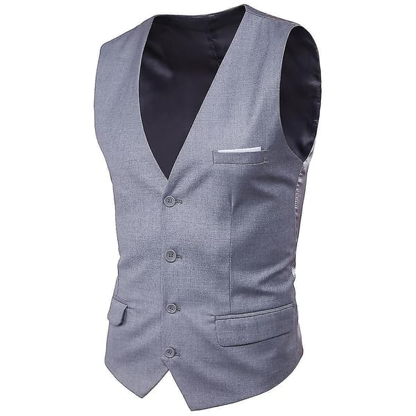 Plus Size Men's Solid Suit Vest Single Breasted Business Vest Light Grey Light grey XXL