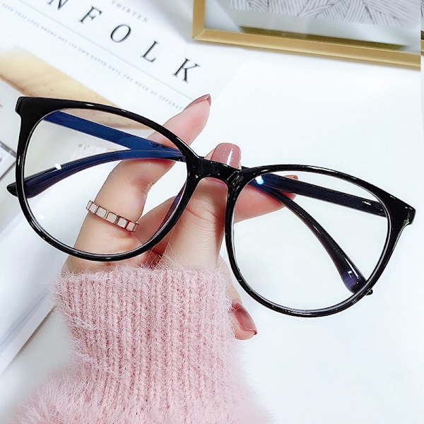 Färgskiftande blåljusglasögon PC Retro Glasögon Mode Helbåge Glasögon för Kvinnor Män Anti-bländning för Dagligt Bruk Transparenta Bright Black Frame