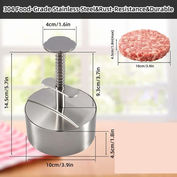 Hamburgerforme lavet af 304 rustfrit stål – justerbar og holdbar, non-stick form, til at lave den perfekte hamburger.
