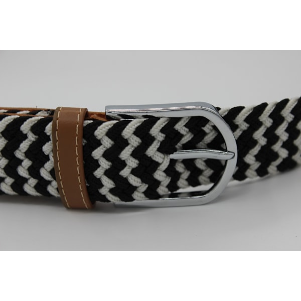 41*1.3 Tums Unisex Elastiskt Vävt Stretchbälte Casual Män Kvinnor Midjebälte med PU-Läder Spänne, Svart V black white