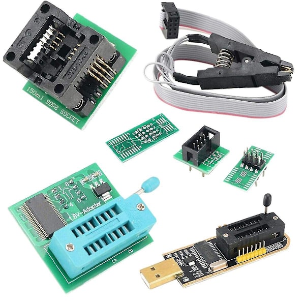 CH341a BIOS USB-programmer SOP8/DIP8 1.8V Adapter 8-Pin Test Clip Kit, lämplig för moderkort.