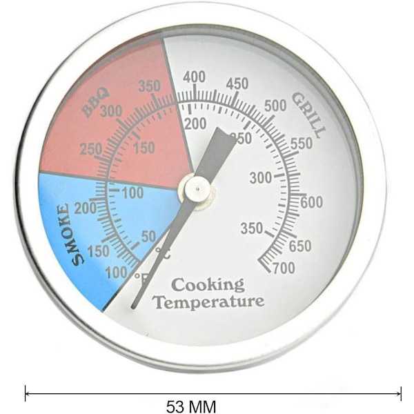 Röktermometer för grillkolrökare, grilltermometer med temperaturmätare, 53 mm