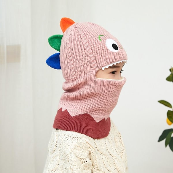 Vinterstickad mössa Barn Flickor Öronlappar Hattar ROSA DINOSAURIE Rosa Pink Dinosaur-Dinosaur