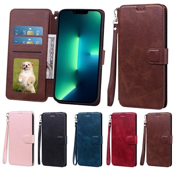 (Compatible with iPhone 12) Retro Leather Wallet Case with Card Slots blå