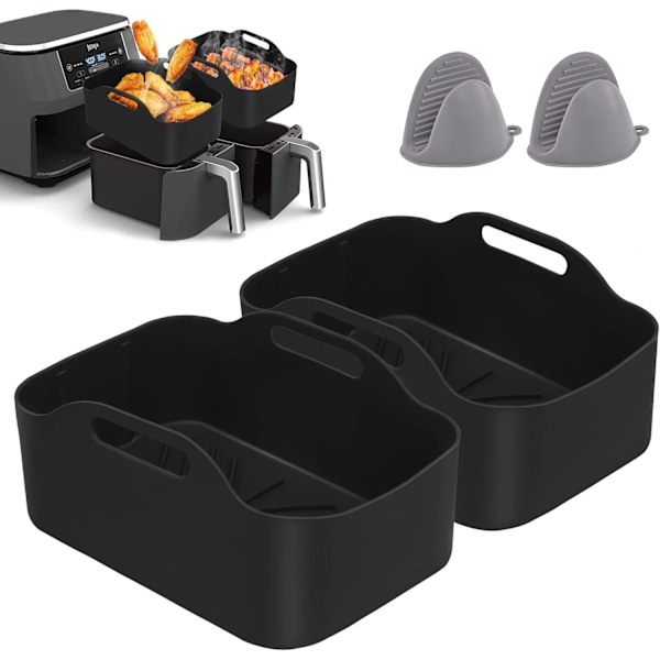 (Erikoistarjouksia!) 2 kpl silikonimuotteja kaksoisairfryeriin, silikonimuotteja airfryeriin, kaksoissilikoni-airfryer-korit, airfryer-teline