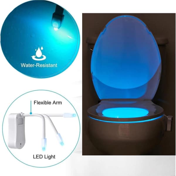 Smart nattlys for baderomstoalett med LED-sensor, setelys, 8 farger, toalettlys (2 stk)