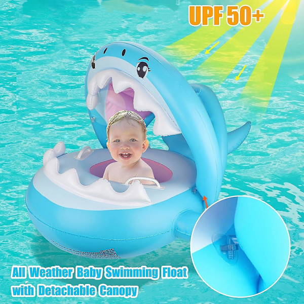 Baby Pool Float med Tak UPF50+ Solskydd Uppblåsbar Baby Float Vattenleksaker Sommarleksaker Baby Simma Float för Pool Åldrar 6-36 Månader