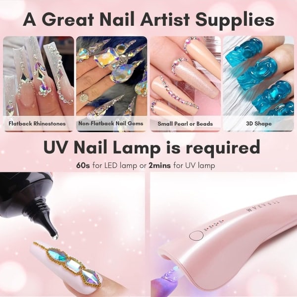 Neglekunst Rhinestone Lim Gel 30g, Super Lim Neglegel til Ædelstene, Neglekunst Gel Lim til Rhinestones Krystaller Ædelstene
