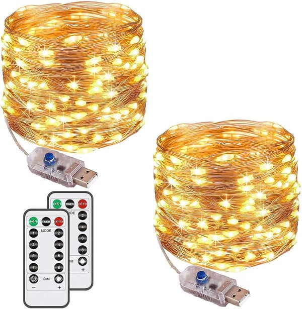 [2-pack] String Lights, 100 LEDs, 10 Meters Long, 8 Modes, USB Interface, Waterproof, Copper Wire String Lights, with Remote Control and Timer.