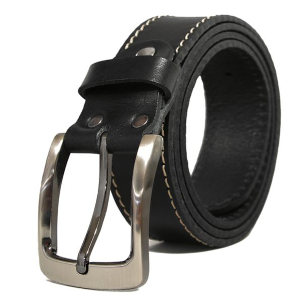 Svart 35mm jeansbälte i kalvläder 115 cm