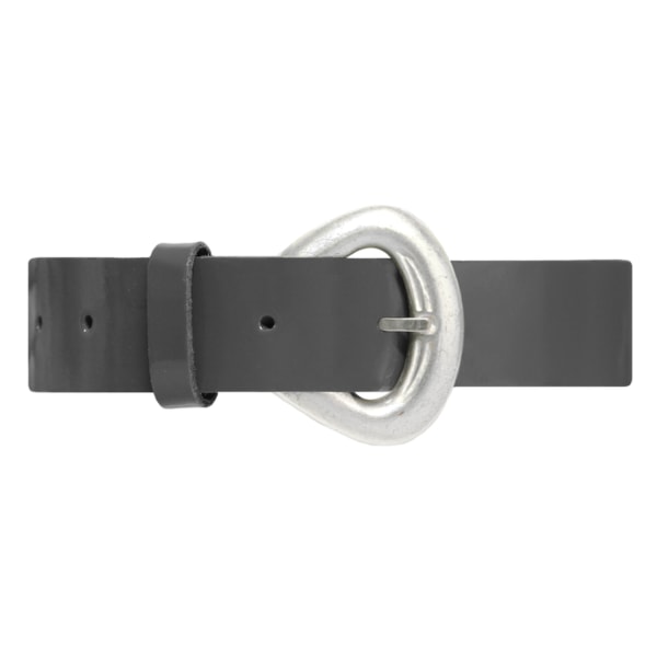 Grått 30mm damskärp i lackad kalvläder 90 cm (midjemått)