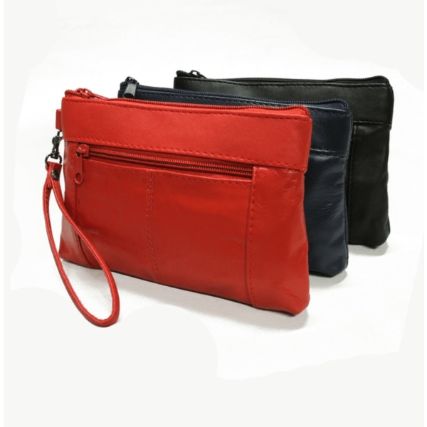 Handväska i äkta lammnappa läder (svart, marin eller röd) Black Svart