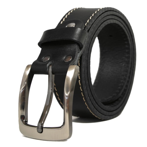 Svart 35mm jeansbälte i kalvläder 85 cm