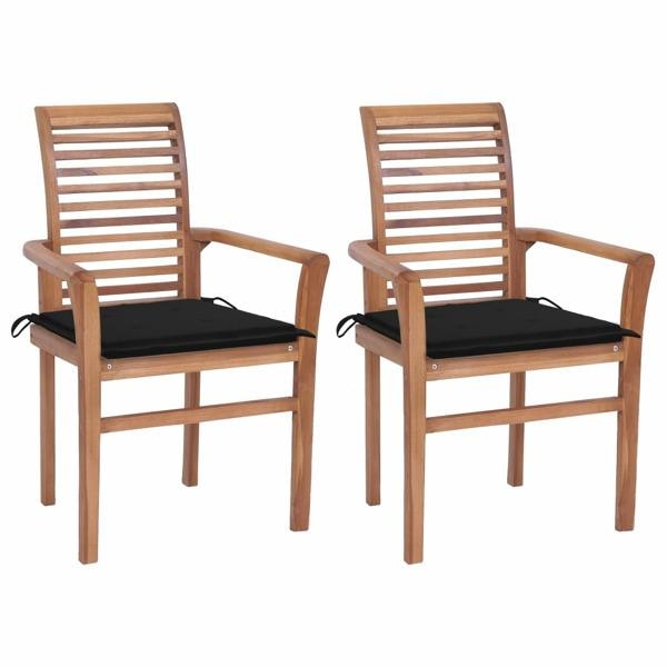 vidaXL Matstolar 2 st med dynor svart massiv teak Svart