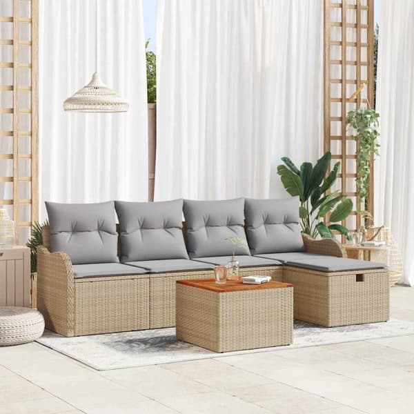 vidaXL Trädgårdsoffset 6 st Beige Poly rattan Beige