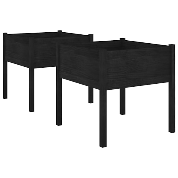 vidaXL Odlingslådor 2 st svart 70x70x70 cm massiv furu Svart