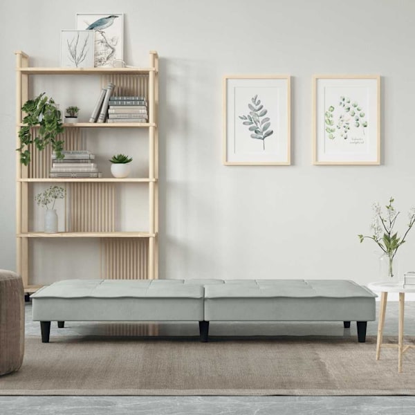 vidaXL Bäddsoffa med kopphållare ljusgrå sammet Grå