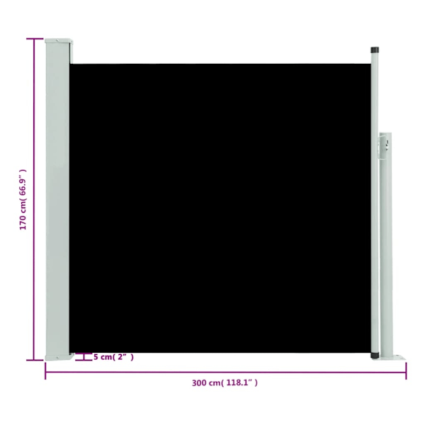 vidaXL Infällbar sidomarkis 170x300 cm svart Svart