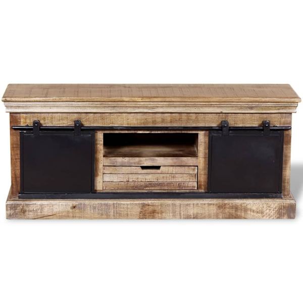 vidaXL TV-bänk med 2 skjutdörrar massivt mangoträ 110x30x45 cm multifärg