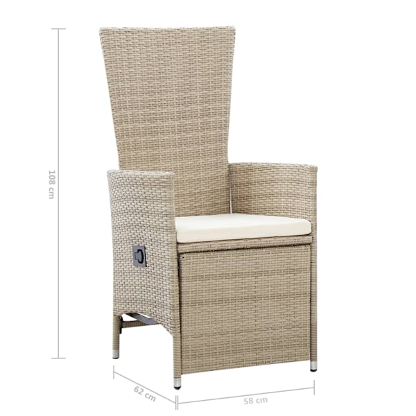 vidaXL Justerbara trädgårdsstolar 2 st med dynor konstrotting beige Beige