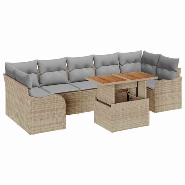 vidaXL Trädgårdsoffset 8 st Beige Poly rattan Beige