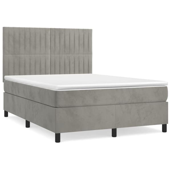 vidaXL Ramsäng med madrass ljusgrå 140x190 cm sammet Grå
