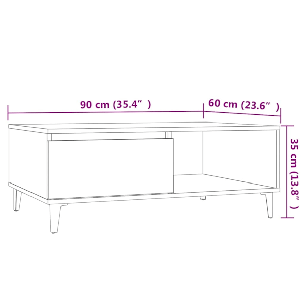 vidaXL Soffbord sonoma-ek 90x60x35 cm konstruerat trä Brun