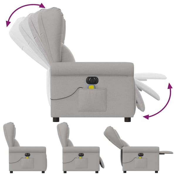 vidaXL Elektrisk massagefåtölj molngrå tyg Grå