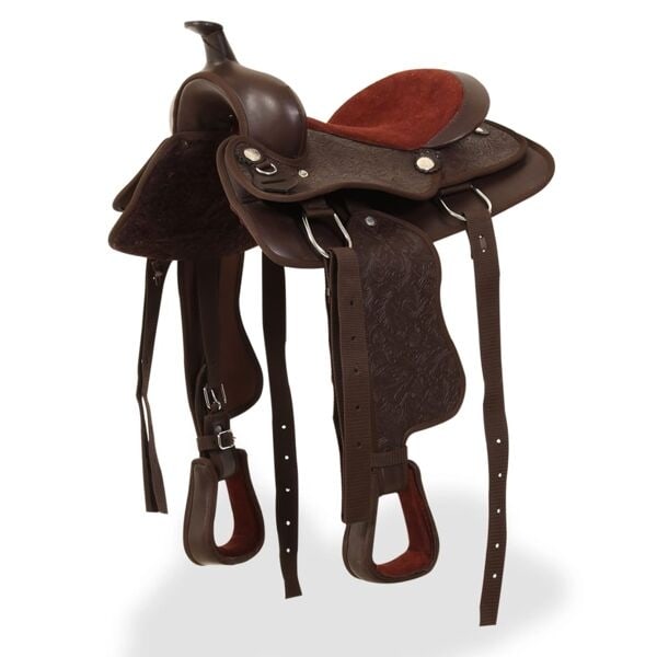 vidaXL Westernsadel träns&halsband äkta läder 12" brun Brun