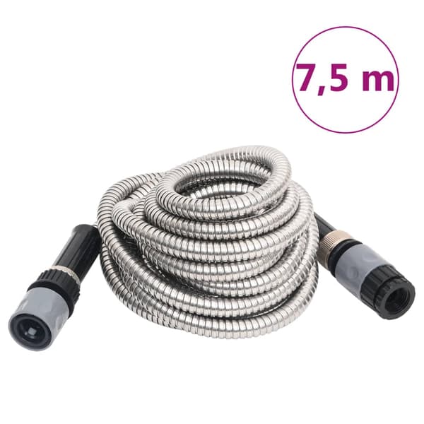 vidaXL Slang med sprutmunstycke silver 0,6" 7,5 m rostfritt stål Silver