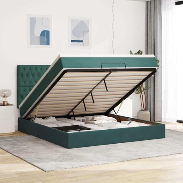vidaXL Ottoman sängram med madrasser mörkgrön 160x200 cm sammet Grön