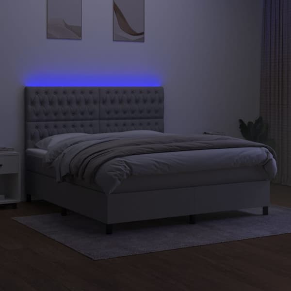 vidaXL Ramsäng med madrass & LED ljusgrå 180x200 cm tyg Grå