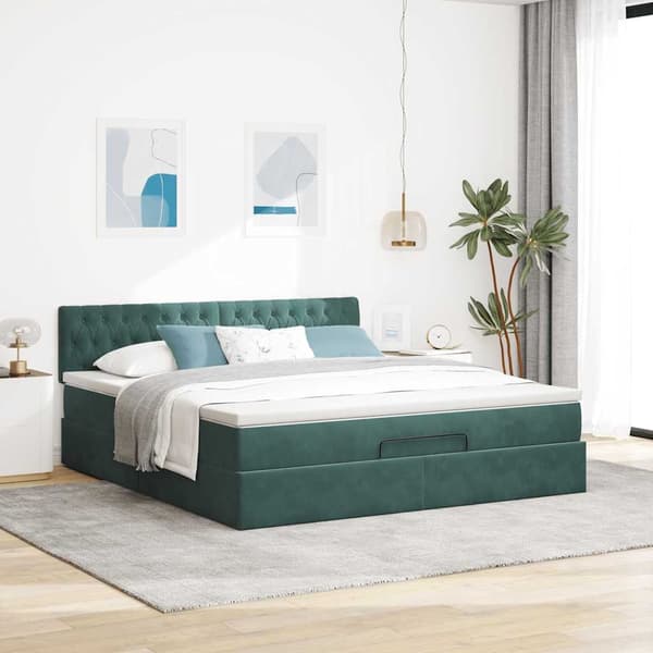 vidaXL Ottoman sängram med madrass mörkgrön 160x200 cm sammet Grön
