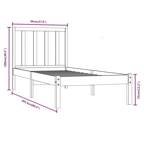 vidaXL Sängram grå massiv furu 90x200 cm Grå