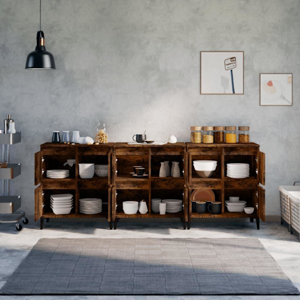vidaXL Skänk 3 st rökfärgad ek 60x35x70 cm konstruerat trä Brun