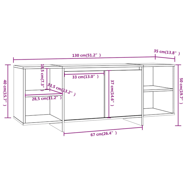 vidaXL Tv-bänk rökfärgad ek 130x35x50 cm konstruerat trä Brun