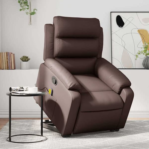 vidaXL Massagefåtölj med uppresningshjälp brun konstläder Brun