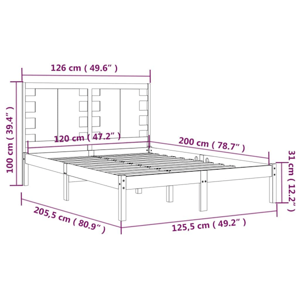 vidaXL Sängram svart massiv furu 120x200 cm Svart