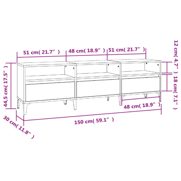 vidaXL Tv-bänk svart 150x30x44,5 cm konstruerat trä Svart