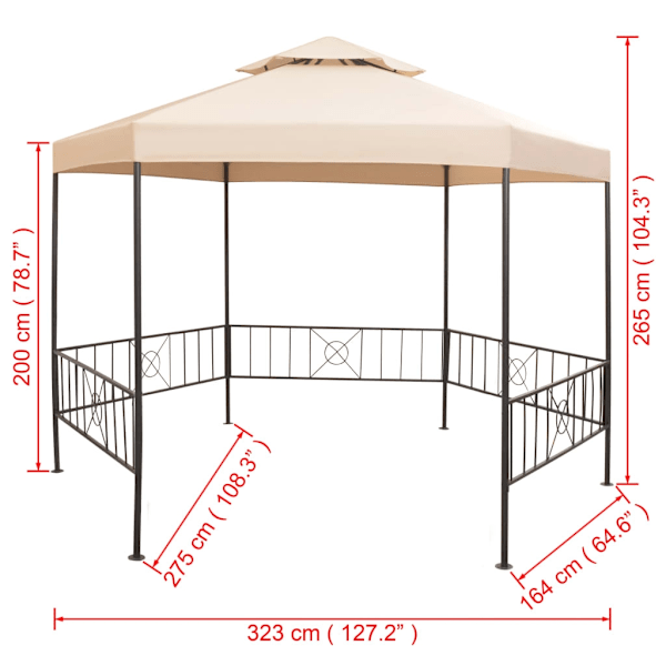 vidaXL Paviljong hexagonal 323x265 cm beige Beige