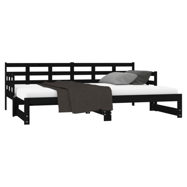 vidaXL Bäddsoffa svart massiv furu 2x(90x200) cm Svart