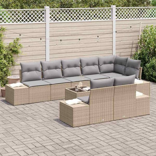 vidaXL Trädgårdsoffset 9 st Beige och Ljusgrå Poly rattan Beige
